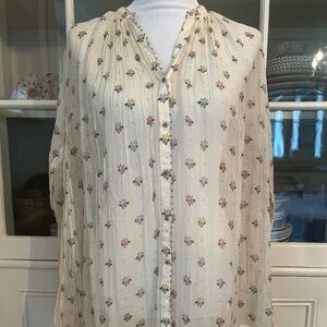 Péro by Aneeth Arora Floral Embroidered Cotton & Silk Oversized Blouse, Handmade
